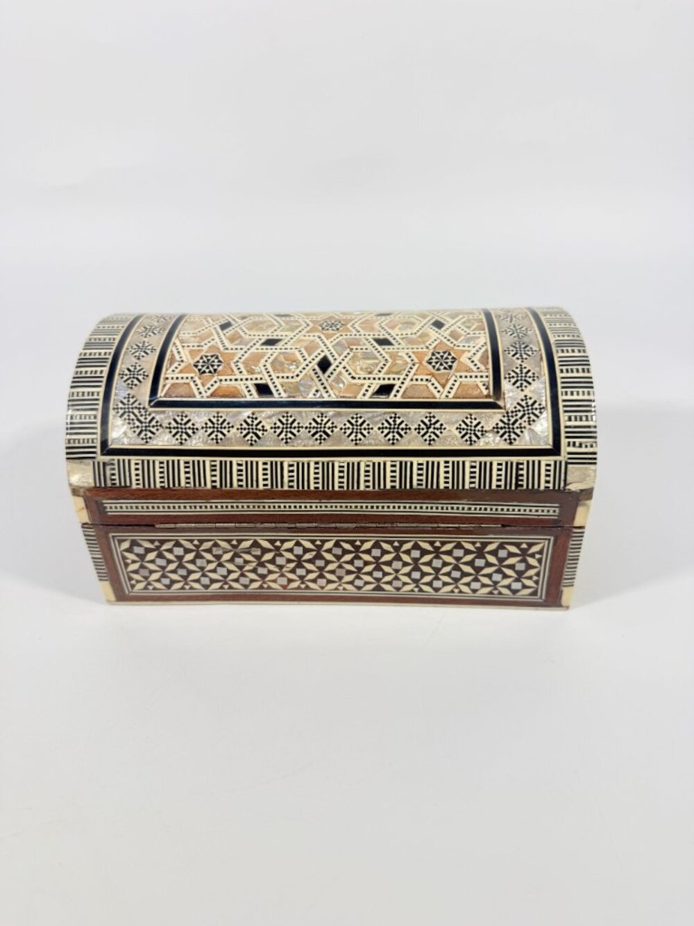 Jewelry Trinket Storage Box Inlay Mother of Pearl Bone Vintage Egyptian Red Velv - Picture 13 of 16